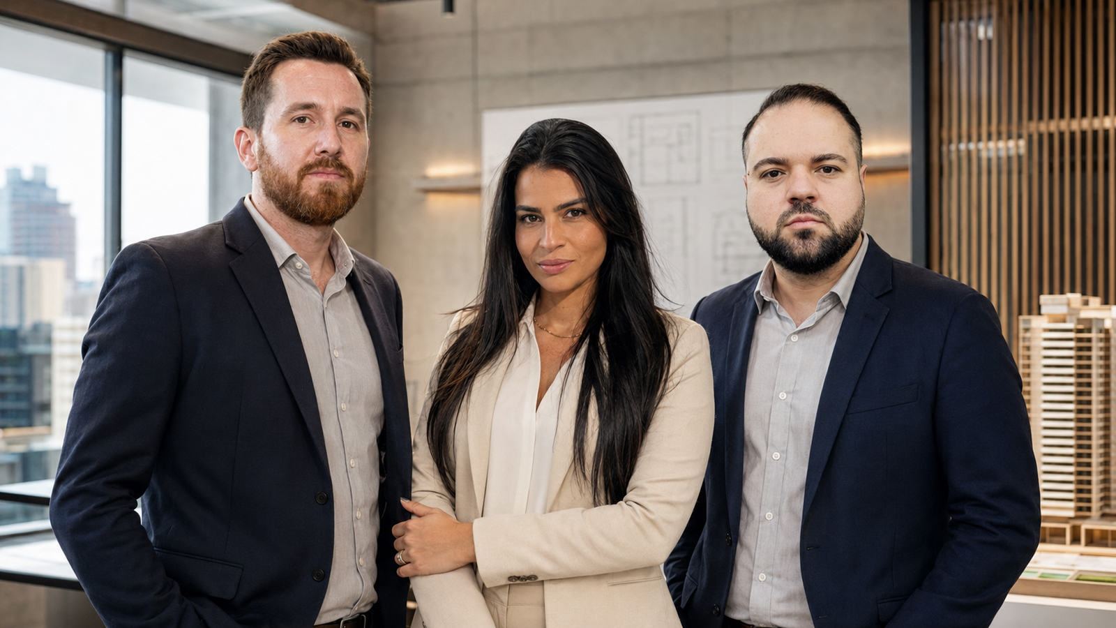Eng. Bruno Dal Pos, Eng. Samira Axxe e Eng. Dimitri Gussarov, engenheiros responsáveis da Axxe Engenharia
